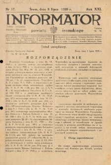 Informator Powiatu Śremskiego. 1939.07.08 R.21 Nr 17
