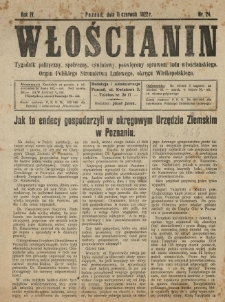Włościanin : tygodnik polityczny, społeczny, oświatowy poświęcony sprawom ludu włościańskiego organ Polskiego Stronnictwa Ludowego, okręgu Wielkopolskiego. 1922.06.11 R.4 Nr 24