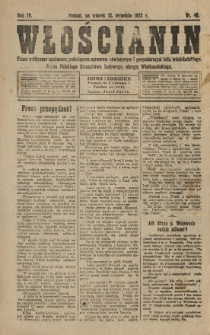 Włościanin : pismo polityczno-społeczne, poświęcone sprawom oświatowym i gospodarczym ludu włościańskiego. Organ Polskiego Stronnictwa Ludowego, okręgu Wielkopolskiego. 1922.09.12 R.4 Nr 40