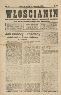 Włościanin : pismo polityczno-społeczne, poświęcone sprawom oświatowym i gospodarczym ludu włościańskiego. Organ Polskiego Stronnictwa Ludowego, okręgu Wielkopolskiego. 1922.10.19 R.4 Nr 56