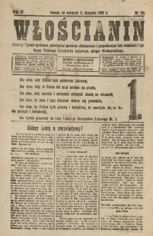 Włościanin : pismo polityczno-społeczne, poświęcone sprawom oświatowym i gospodarczym ludu włościańskiego. Organ Polskiego Stronnictwa Ludowego, okręgu Wielkopolskiego. 1922.11.02 R.4 Nr 62