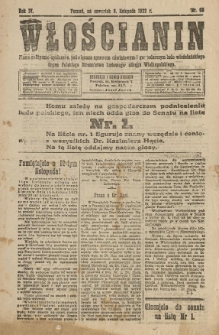 Włościanin : pismo polityczno-społeczne, poświęcone sprawom oświatowym i gospodarczym ludu włościańskiego. Organ Polskiego Stronnictwa Ludowego, okręgu Wielkopolskiego. 1922.11.09 R.4 Nr 65