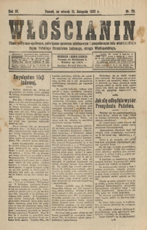 Włościanin : pismo polityczno-społeczne, poświęcone sprawom oświatowym i gospodarczym ludu włościańskiego. Organ Polskiego Stronnictwa Ludowego, okręgu Wielkopolskiego. 1922.11.21 R.4 Nr 70