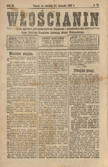 Włościanin : pismo polityczno-społeczne, poświęcone sprawom oświatowym i gospodarczym ludu włościańskiego. Organ Polskiego Stronnictwa Ludowego, okręgu Wielkopolskiego. 1922.11.23 R.4 Nr 71