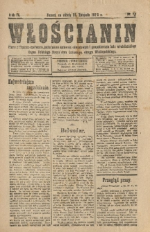Włościanin : pismo polityczno-społeczne, poświęcone sprawom oświatowym i gospodarczym ludu włościańskiego. Organ Polskiego Stronnictwa Ludowego, okręgu Wielkopolskiego. 1922.11.25 R.4 Nr 72
