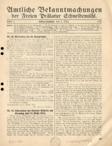 Amtliche Bekanntmachungen der Freien Pr&auml;latur Schneidem&uuml;hl. 1935.03.04 St&uuml;ck 3