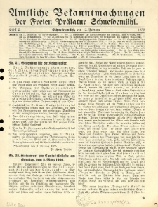 Amtliche Bekanntmachungen der Freien Pr&auml;latur Schneidem&uuml;hl. 1936.02.12 St&uuml;ck 2