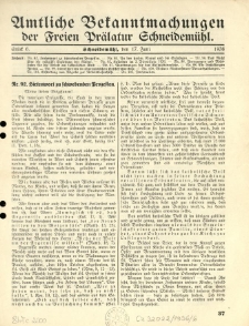 Amtliche Bekanntmachungen der Freien Pr&auml;latur Schneidem&uuml;hl. 1936.06.17 St&uuml;ck 6