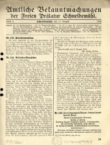 Amtliche Bekanntmachungen der Freien Pr&auml;latur Schneidem&uuml;hl. 1936.08.17 St&uuml;ck 8