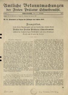 Amtliche Bekanntmachungen der Freien Pr&auml;latur Schneidem&uuml;hl. 1937.02.11 St&uuml;ck 2