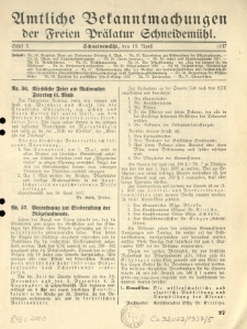 Amtliche Bekanntmachungen der Freien Pr&auml;latur Schneidem&uuml;hl. 1937.04.19 St&uuml;ck 5
