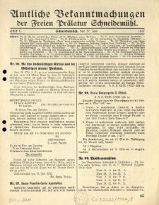 Amtliche Bekanntmachungen der Freien Pr&auml;latur Schneidem&uuml;hl. 1937.07.27 St&uuml;ck 8