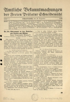 Amtliche Bekanntmachungen der Freien Pr&auml;latur Schneidem&uuml;hl. 1938.12.20 St&uuml;ck 13