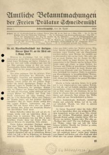 Amtliche Bekanntmachungen der Freien Pr&auml;latur Schneidem&uuml;hl. 1939.04.24 St&uuml;ck 7