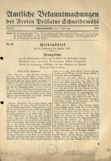 Amtliche Bekanntmachungen der Freien Pr&auml;latur Schneidem&uuml;hl. 1941.02.02 St&uuml;ck 2