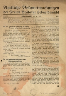 Amtliche Bekanntmachungen der Freien Pr&auml;latur Schneidem&uuml;hl. 1941.07.26 St&uuml;ck 7