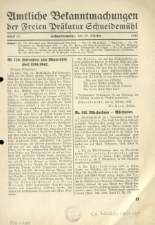 Amtliche Bekanntmachungen der Freien Pr&auml;latur Schneidem&uuml;hl. 1941.10.15 St&uuml;ck 10