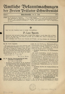 Amtliche Bekanntmachungen der Freien Pr&auml;latur Schneidem&uuml;hl. 1942.07.21 St&uuml;ck 7
