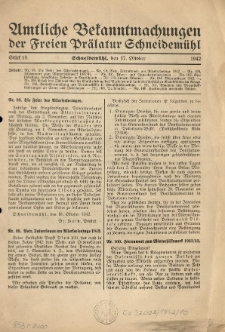 Amtliche Bekanntmachungen der Freien Pr&auml;latur Schneidem&uuml;hl. 1942.10.17 St&uuml;ck 10