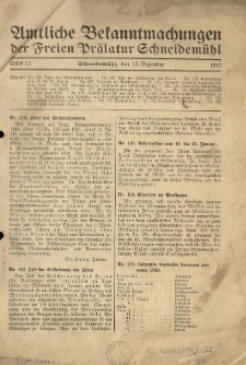 Amtliche Bekanntmachungen der Freien Pr&auml;latur Schneidem&uuml;hl. 1942.12.15 St&uuml;ck 12