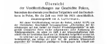 Übersicht der polnischen Veröffentlichungen in den Jahren1918/24, zusammengestellt