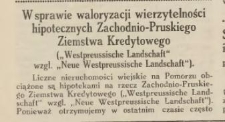 W sprawie waloryzacji wierzytelności hipotecznych Zachodnio-Pruskiego Ziemstwa Kredytowego