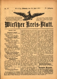 Wirsitzer Kreis-Blatt: herausgegeben vom Königlichen Landraths-Amte 1901.06.15 Jg.57 Nr47