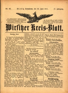 Wirsitzer Kreis-Blatt: herausgegeben vom Königlichen Landraths-Amte 1901.06.22 Jg.57 Nr48
