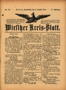 Wirsitzer Kreis-Blatt: herausgegeben vom Königlichen Landraths-Amte 1901.08.03 Jg.57 Nr60