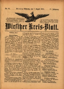 Wirsitzer Kreis-Blatt: herausgegeben vom Königlichen Landraths-Amte 1901.08.07 Jg.57 Nr61