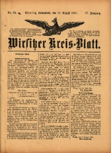 Wirsitzer Kreis-Blatt: herausgegeben vom Königlichen Landraths-Amte 1901.08.10 Jg.57 Nr62