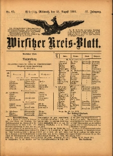Wirsitzer Kreis-Blatt: herausgegeben vom Königlichen Landraths-Amte 1901.08.21 Jg.57 Nr65