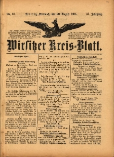 Wirsitzer Kreis-Blatt: herausgegeben vom Königlichen Landraths-Amte 1901.08.28 Jg.57 Nr67