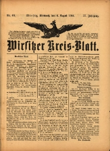 Wirsitzer Kreis-Blatt: herausgegeben vom Königlichen Landraths-Amte 1901.08.04 Jg.57 Nr69