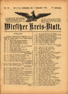 Wirsitzer Kreis-Blatt: herausgegeben vom Königlichen Landraths-Amte 1901.09.07 Jg.57 Nr70