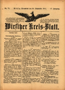 Wirsitzer Kreis-Blatt: herausgegeben vom Königlichen Landraths-Amte 1901.09.14 Jg.57 Nr72