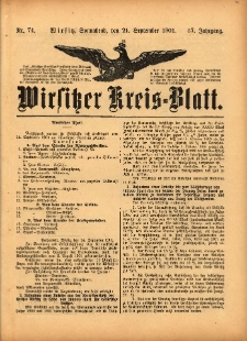 Wirsitzer Kreis-Blatt: herausgegeben vom Königlichen Landraths-Amte 1901.09.21 Jg.57 Nr74
