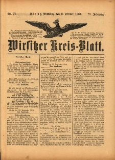 Wirsitzer Kreis-Blatt: herausgegeben vom Königlichen Landraths-Amte 1901.10.02 Jg.57 Nr77