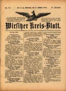 Wirsitzer Kreis-Blatt: herausgegeben vom Königlichen Landraths-Amte 1901.10.09 Jg.57 Nr79