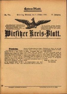 Wirsitzer Kreis-Blatt: herausgegeben vom Königlichen Landraths-Amte 1901.10.09 Jg.57 Nr79a Extra-Blatt