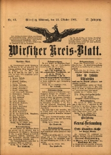 Wirsitzer Kreis-Blatt: herausgegeben vom Königlichen Landraths-Amte 1901.10.23 Jg.57 Nr83