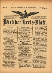 Wirsitzer Kreis-Blatt: herausgegeben vom Königlichen Landraths-Amte 1901.11.02 Jg.57 Nr86
