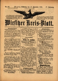 Wirsitzer Kreis-Blatt: herausgegeben vom Königlichen Landraths-Amte 1901.11.13 Jg.57 Nr89
