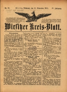 Wirsitzer Kreis-Blatt: herausgegeben vom Königlichen Landraths-Amte 1901.11.20 Jg.57 Nr91