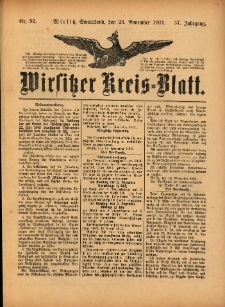 Wirsitzer Kreis-Blatt: herausgegeben vom Königlichen Landraths-Amte 1901.11.23 Jg.57 Nr92