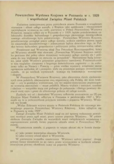 Powszechna Wystawa Krajowa w Poznaniu w r. 1929 i współudział Związku Miast Polskich