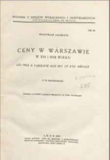 Ceny w Warszawie w XVI i XVII wieku