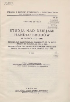 Studja nad dziejami handlu Brodów w latach 1773-1880 : z mapą