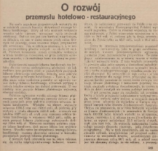 O rozwój przemysłu hotelowo-restauracyjnego