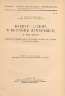 Kredyt i lichwa w ekonomji samborskiej w XVIII wieku